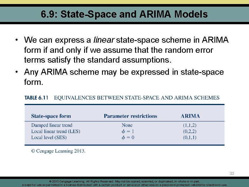 6. 9: State-Space and ARIMA Models • We can express a linear state-space scheme