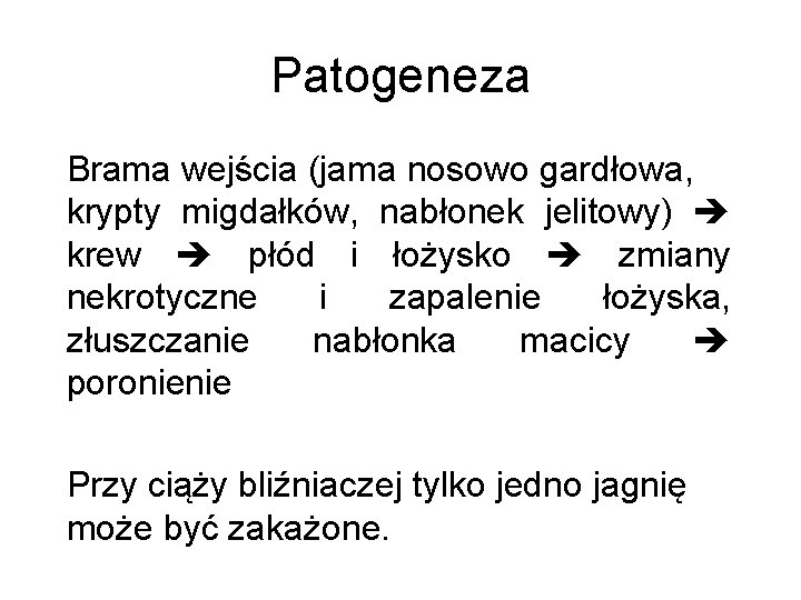 Patogeneza Brama wejścia (jama nosowo gardłowa, krypty migdałków, nabłonek jelitowy) krew płód i łożysko