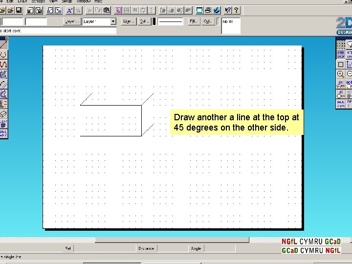 Draw another a line at the top at 45 degrees on the other side.