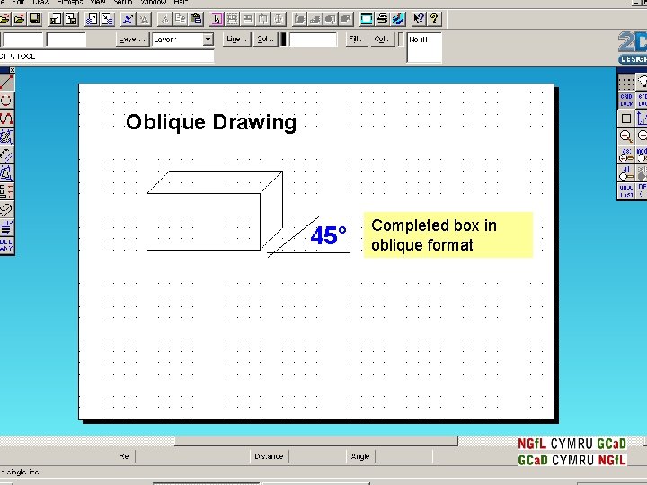 Oblique Drawing 45° Completed box in oblique format 