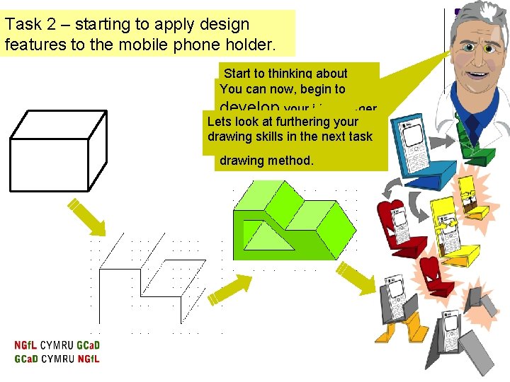 Task 2 – starting to apply design features to the mobile phone holder. Start