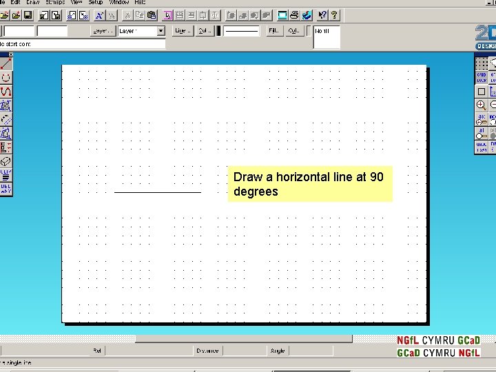 Draw a horizontal line at 90 degrees 