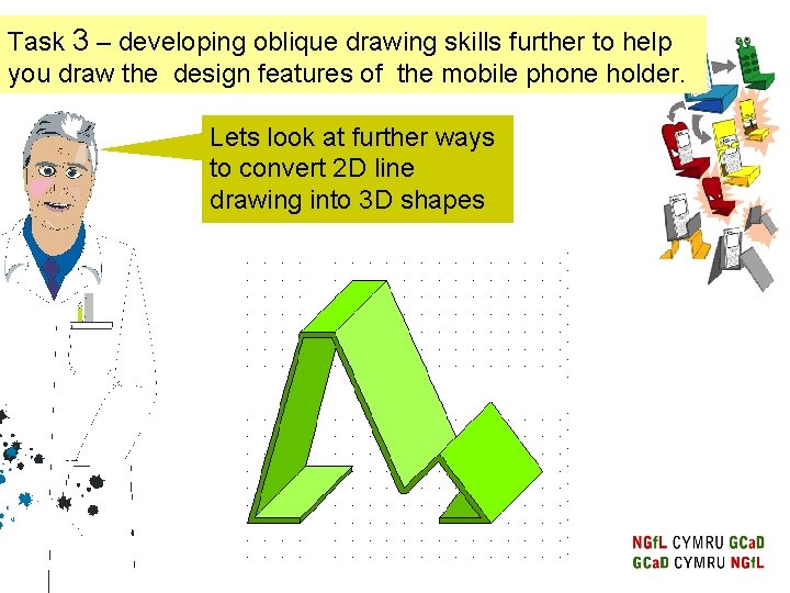 Task 3 – developing oblique drawing skills further to help you draw the design