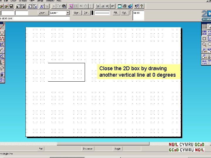 Close the 2 D box by drawing another vertical line at 0 degrees 