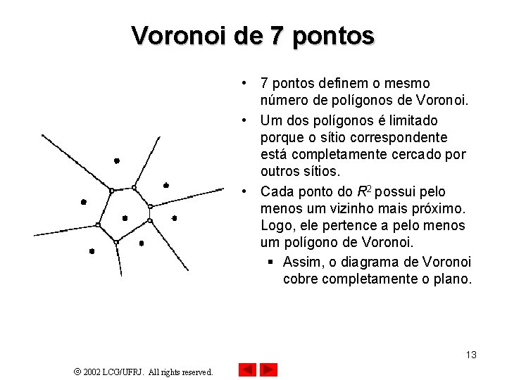 Voronoi de 7 pontos • 7 pontos definem o mesmo número de polígonos de