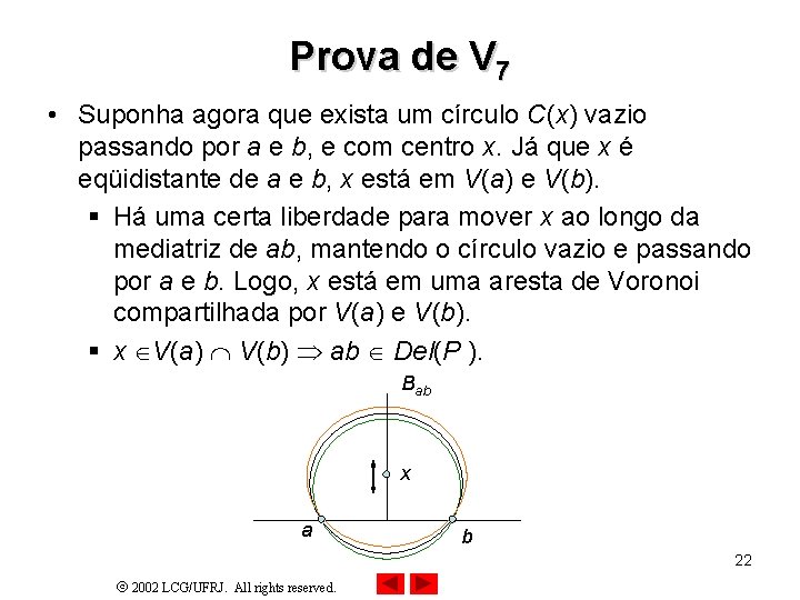 Prova de V 7 • Suponha agora que exista um círculo C(x) vazio passando