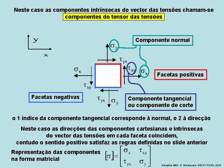Neste caso as componentes intrínsecas do vector das tensões chamam-se componentes do tensor das