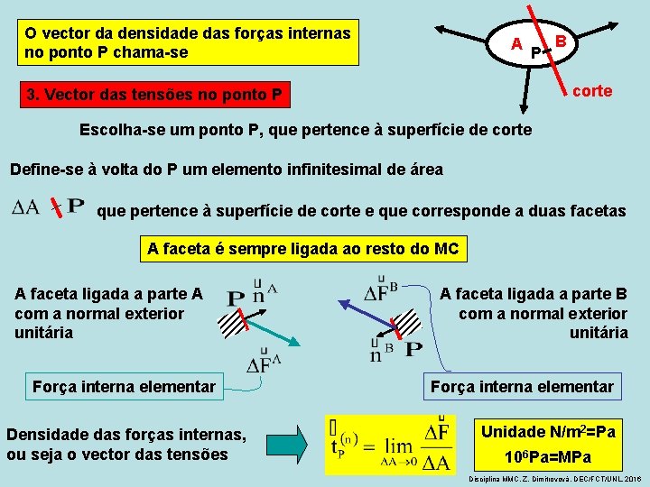 O vector da densidade das forças internas no ponto P chama-se A P B