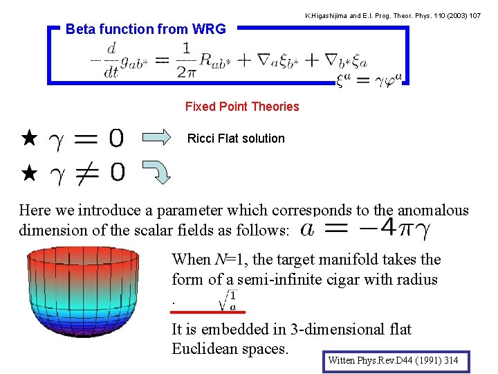 K. Higashijima and E. I. Prog. Theor. Phys. 110 (2003) 107 Beta function from