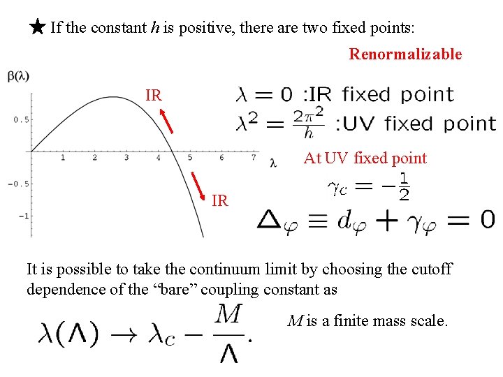 If the constant h is positive, there are two fixed points: Renormalizable IR At