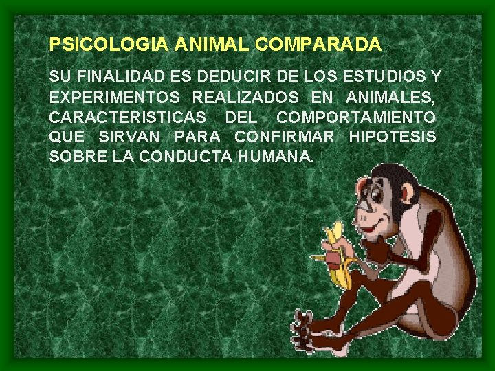 PSICOLOGIA ANIMAL COMPARADA SU FINALIDAD ES DEDUCIR DE LOS ESTUDIOS Y EXPERIMENTOS REALIZADOS EN