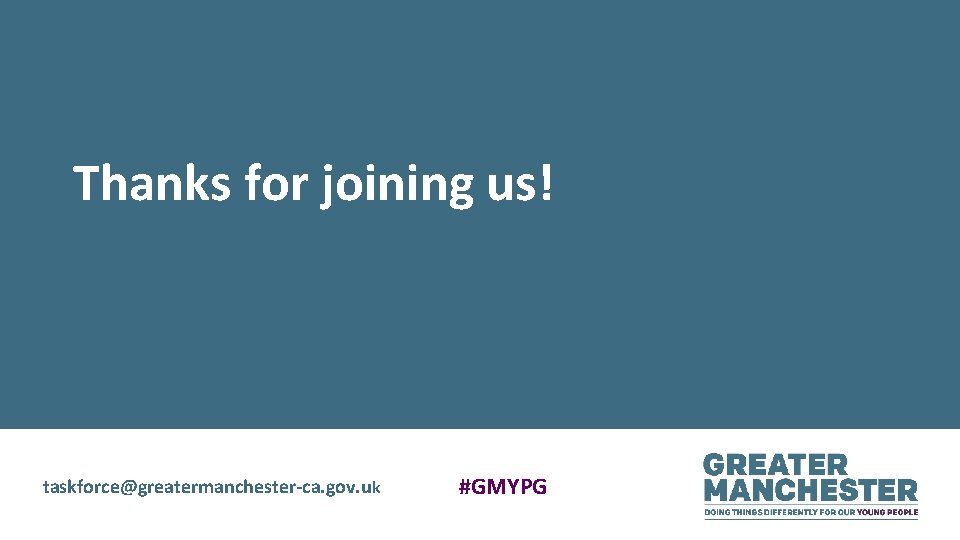 Thanks for joining us! taskforce@greatermanchester-ca. gov. uk #GMYPG 