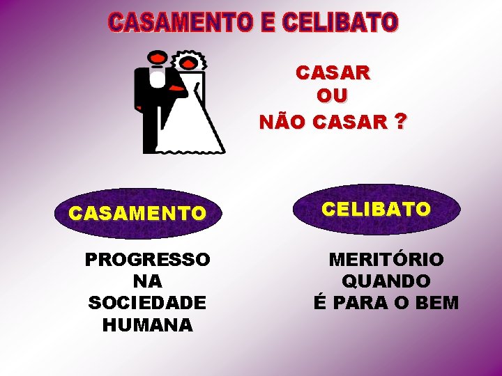 CASAR OU NÃO CASAR ? CASAMENTO PROGRESSO NA SOCIEDADE HUMANA CELIBATO MERITÓRIO QUANDO É CASAR OU NÃO CASAR ? CASAMENTO PROGRESSO NA SOCIEDADE HUMANA CELIBATO MERITÓRIO QUANDO É