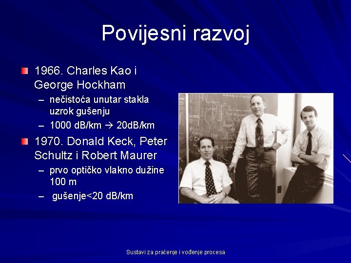 Povijesni razvoj 1966. Charles Kao i George Hockham – nečistoća unutar stakla uzrok gušenju