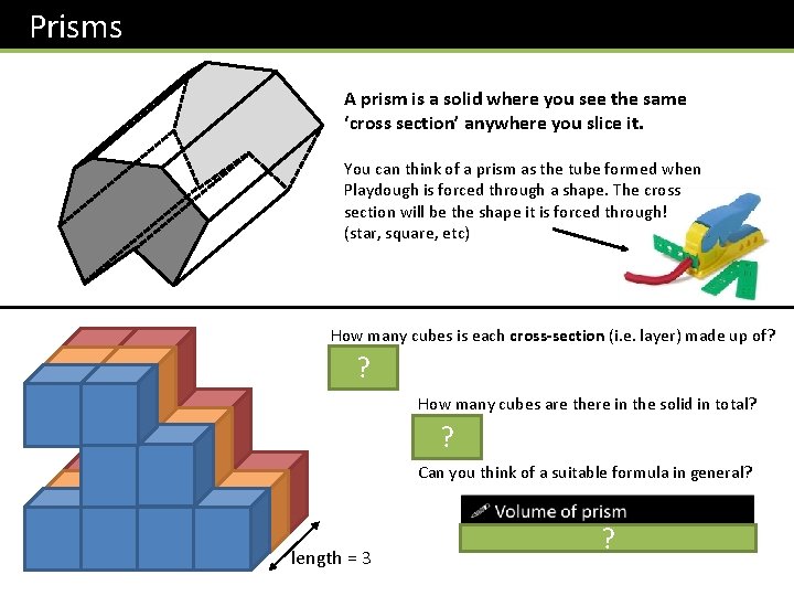 Prisms A prism is a solid where you see the same ‘cross section’ anywhere