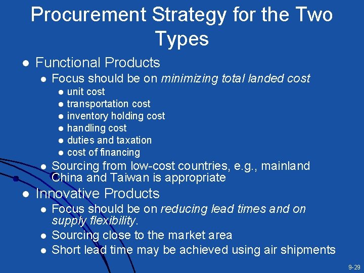 Procurement Strategy for the Two Types l Functional Products l Focus should be on Procurement Strategy for the Two Types l Functional Products l Focus should be on