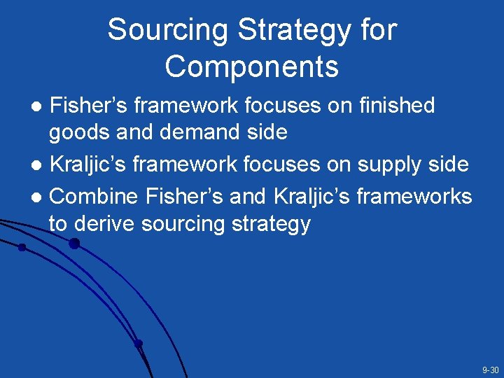 Sourcing Strategy for Components Fisher’s framework focuses on finished goods and demand side l Sourcing Strategy for Components Fisher’s framework focuses on finished goods and demand side l