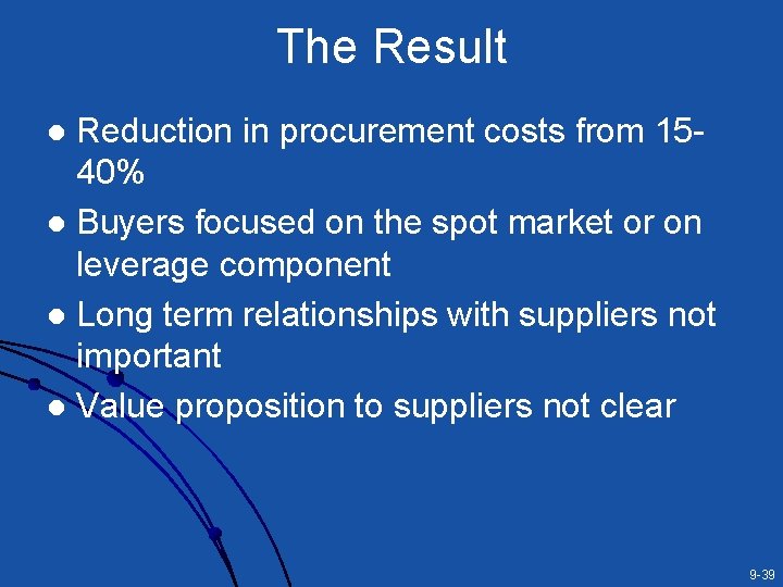 The Result Reduction in procurement costs from 1540% l Buyers focused on the spot The Result Reduction in procurement costs from 1540% l Buyers focused on the spot