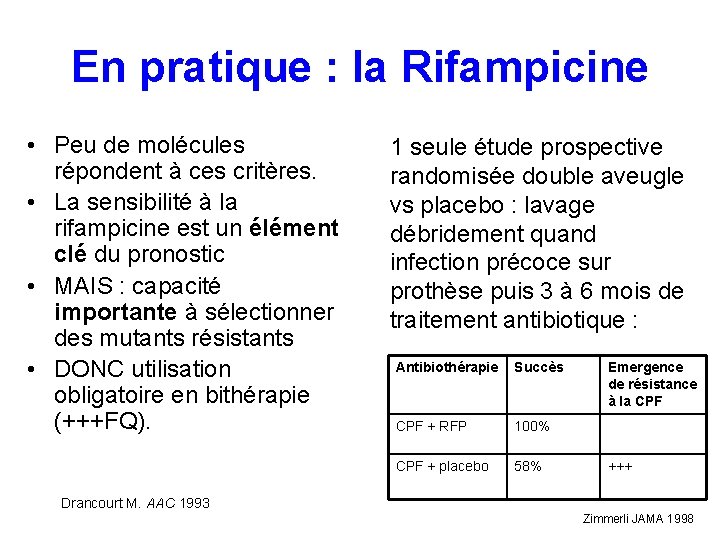 En pratique : la Rifampicine • Peu de molécules répondent à ces critères. •