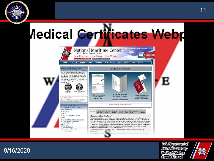NATIONAL MARITIME CENTER 11 Medical Certificates Webpage 9/16/2020 