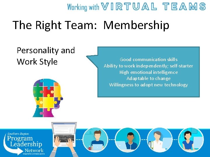 The Right Team: Membership Personality and Work Style Good communication skills Ability to work