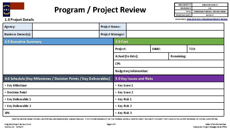 DOCUMENT # Program / Project Review REVISION # TITLE Business Owner(s): 2. 0 PROGRAM/PROJECT