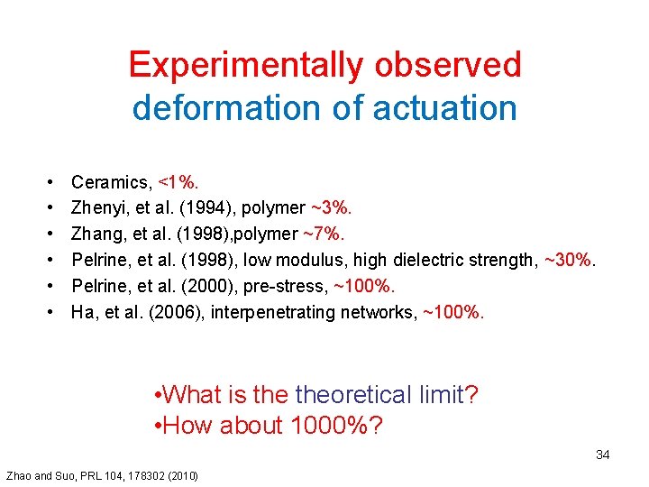 Experimentally observed deformation of actuation • • • Ceramics, <1%. Zhenyi, et al. (1994),