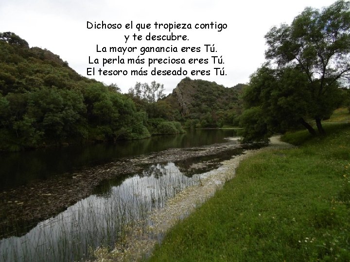 Dichoso el que tropieza contigo y te descubre. La mayor ganancia eres Tú. La