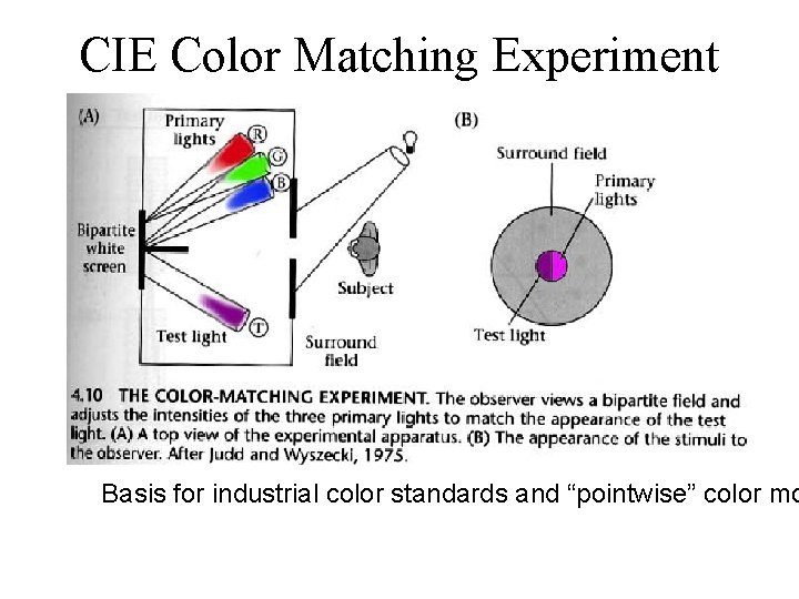 CIE Color Matching Experiment Basis for industrial color standards and “pointwise” color mo 