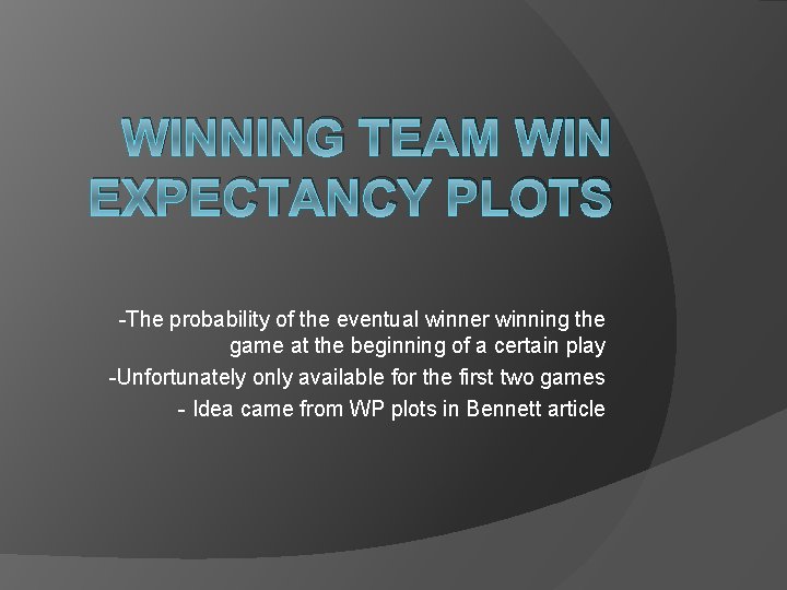 WINNING TEAM WIN EXPECTANCY PLOTS -The probability of the eventual winner winning the game