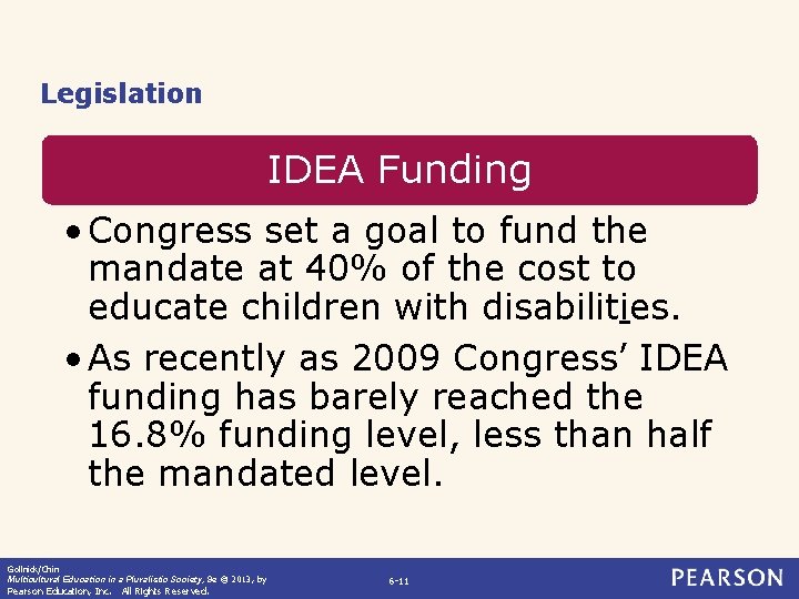 Legislation IDEA Funding • Congress set a goal to fund the mandate at 40%