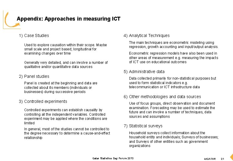 Appendix: Approaches in measuring ICT 1) Case Studies 4) Analytical Techniques Used to explore