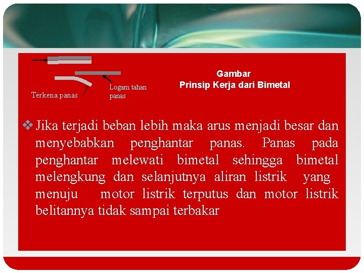 Terkena panas Logam tahan panas Gambar Prinsip Kerja dari Bimetal v Jika terjadi beban