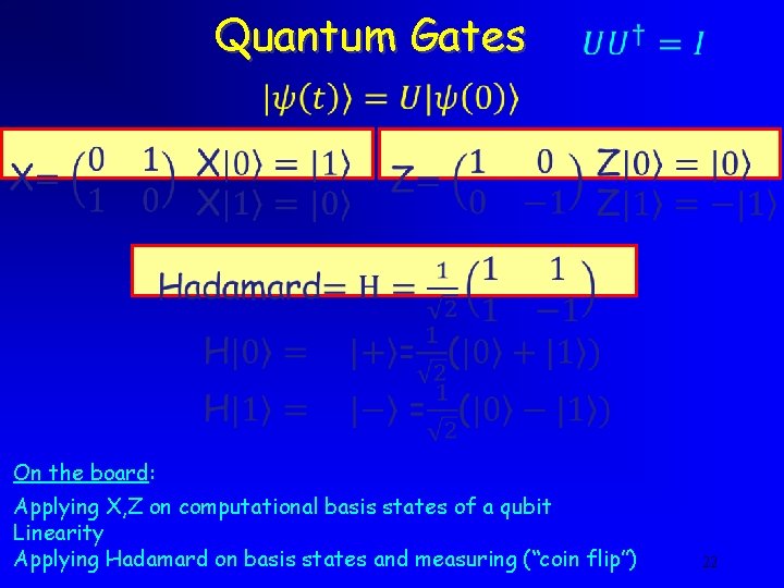 Quantum Gates On the board: Applying X, Z on computational basis states of a