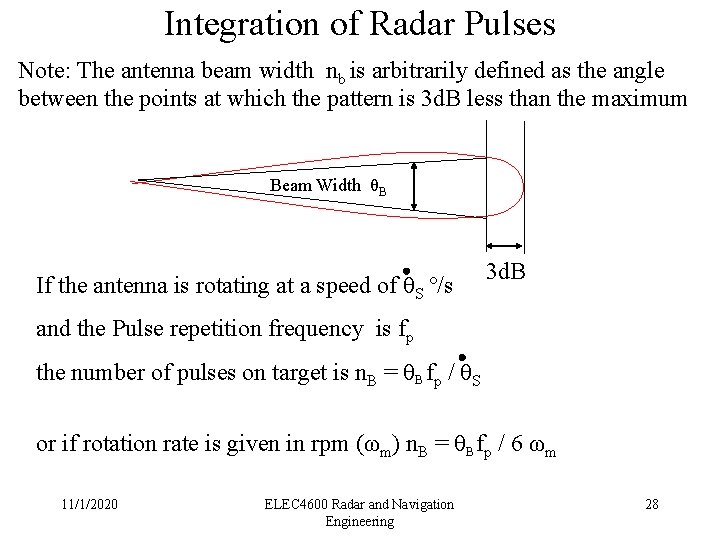 Integration of Radar Pulses Note: The antenna beam width nb is arbitrarily defined as