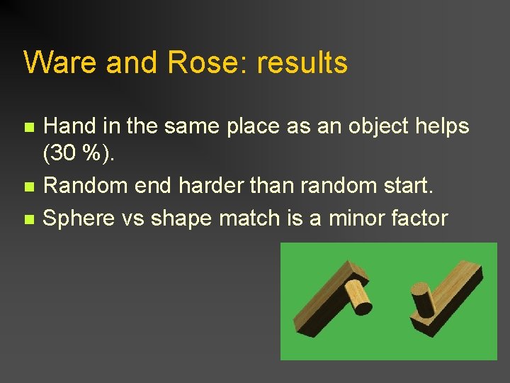 Ware and Rose: results n n n Hand in the same place as an