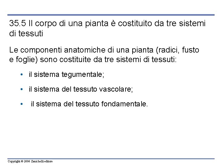 35. 5 Il corpo di una pianta è costituito da tre sistemi di tessuti
