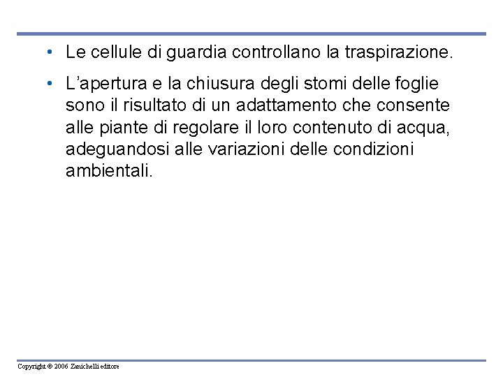  • Le cellule di guardia controllano la traspirazione. • L’apertura e la chiusura