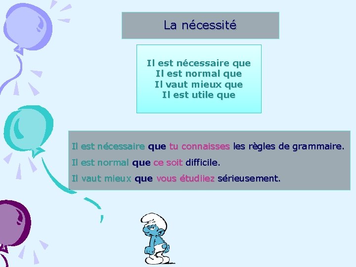 La nécessité Il est nécessaire que Il est normal que Il vaut mieux que