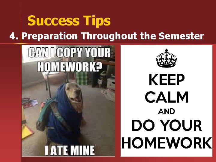 Success Tips 4. Preparation Throughout the Semester 