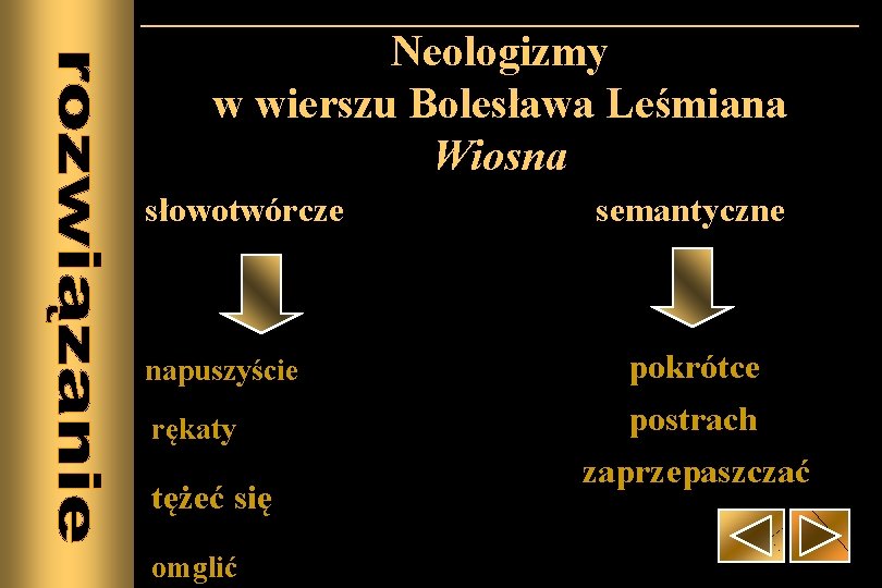 Neologizmy w wierszu Bolesława Leśmiana Wiosna słowotwórcze napuszyście rękaty tężeć się omglić semantyczne pokrótce