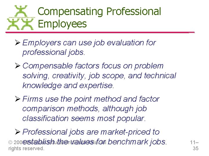 Compensating Professional Employees Ø Employers can use job evaluation for professional jobs. Ø Compensable