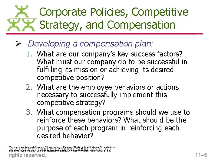 Corporate Policies, Competitive Strategy, and Compensation Ø Developing a compensation plan: 1. What are