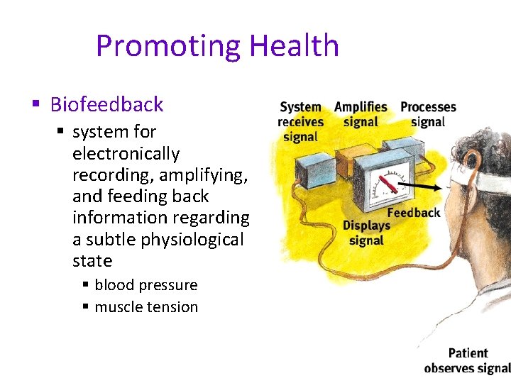 Promoting Health § Biofeedback § system for electronically recording, amplifying, and feeding back information