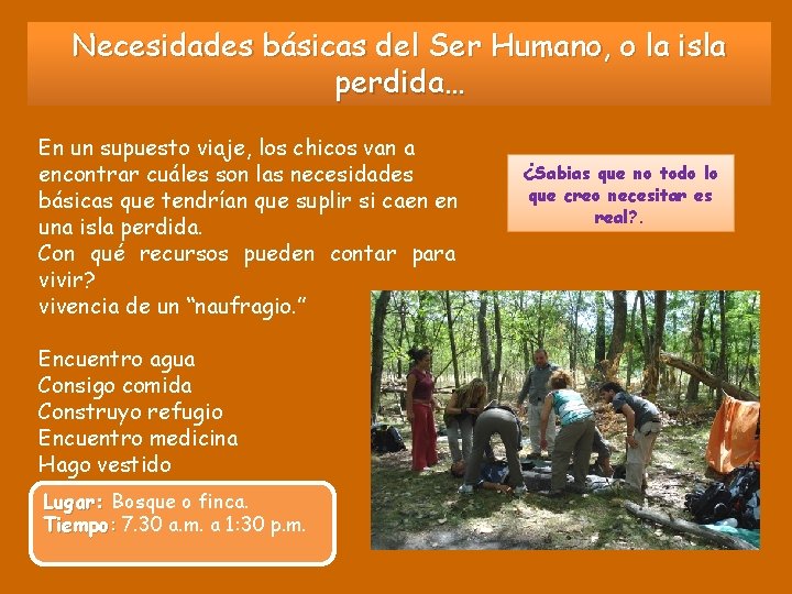 Necesidades básicas del Ser Humano, o la isla perdida… En un supuesto viaje, los