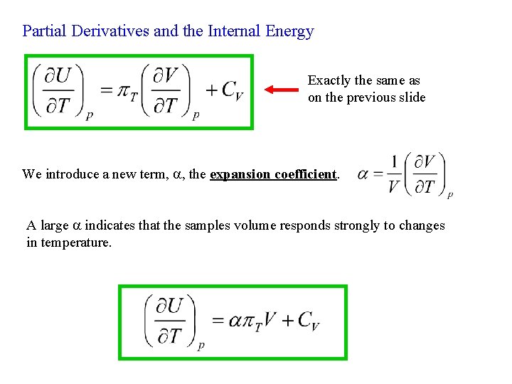 Partial Derivatives and the Internal Energy Exactly the same as on the previous slide