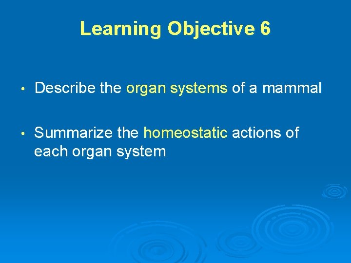 Learning Objective 6 • Describe the organ systems of a mammal • Summarize the