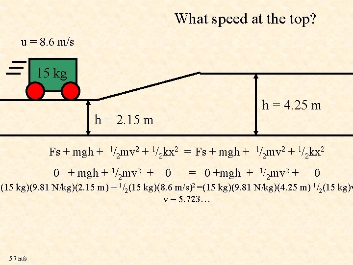 What speed at the top? u = 8. 6 m/s 15 kg h =