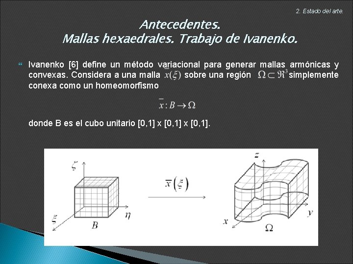 2. Estado del arte. Antecedentes. Mallas hexaedrales. Trabajo de Ivanenko [6] define un método