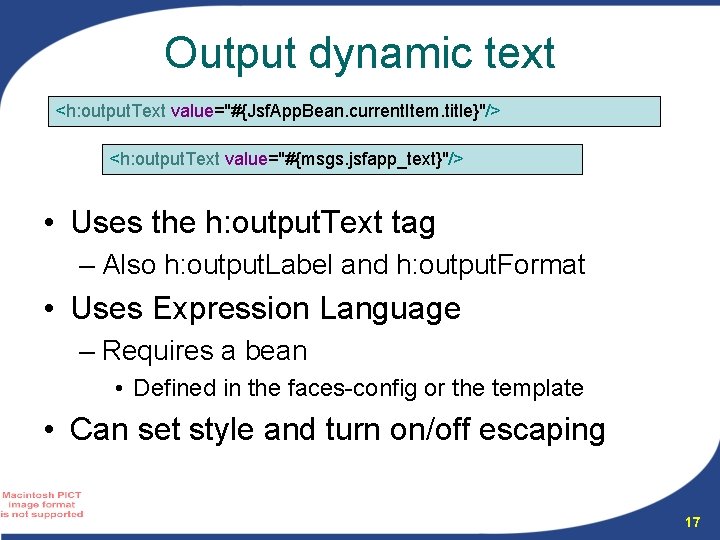 Output dynamic text <h: output. Text value="#{Jsf. App. Bean. current. Item. title}"/> <h: output.
